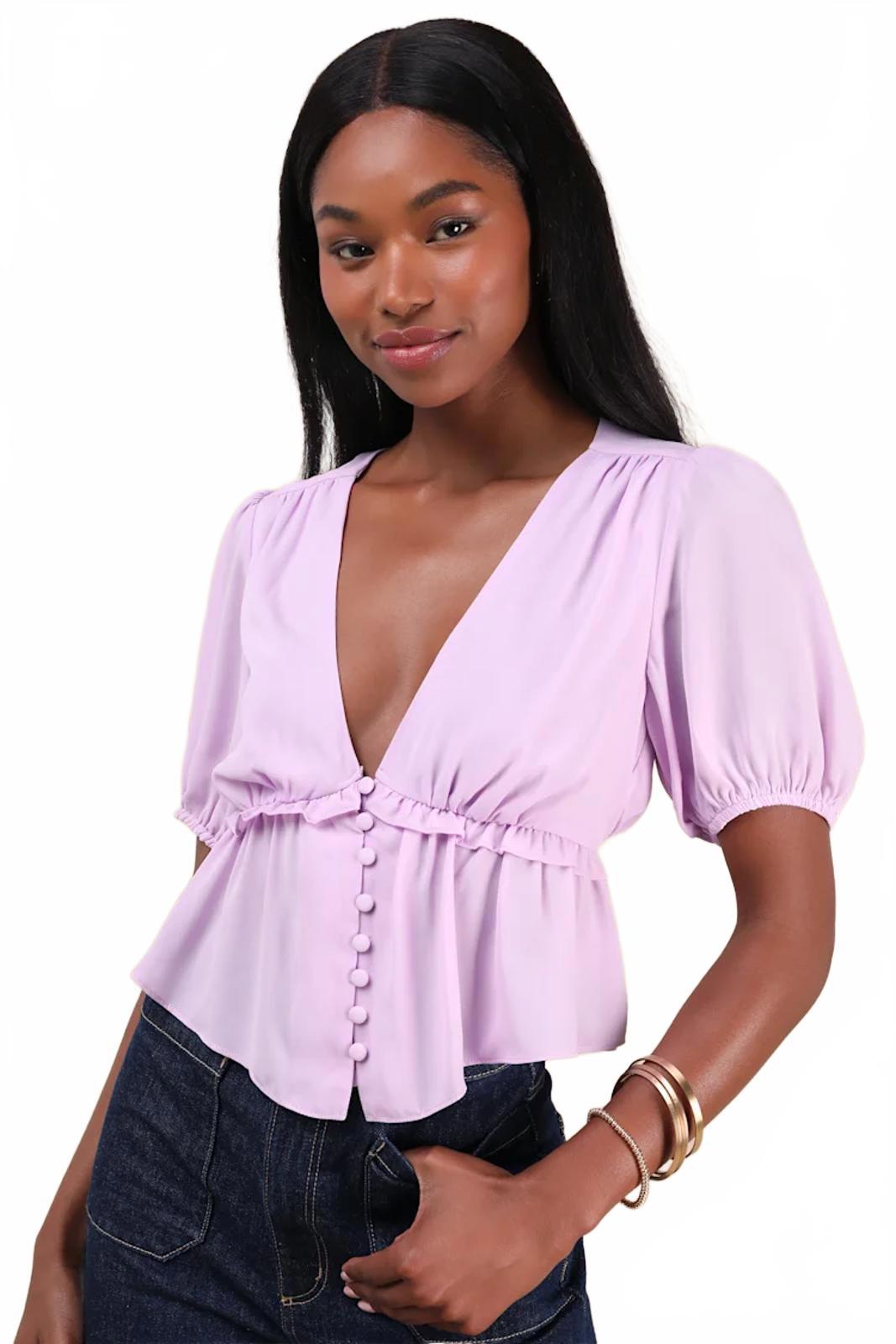NWT Lulus Lavender Peplum Crop Top Puff Sleeve Size Large