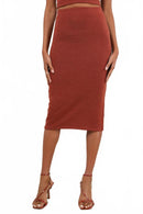 NWT Lulus Effortlessly Blessed Heathered Rust Knit Midi Skirt XL