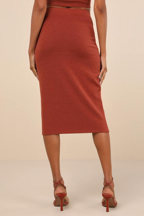 NWT Lulus Effortlessly Blessed Heathered Rust Knit Midi Skirt XL