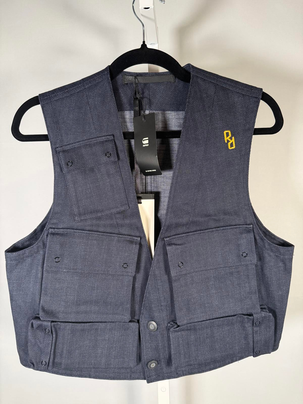 NWT G-Star RAW GSRR Multi Pocket Vest Women’s Size Small Raw Denim