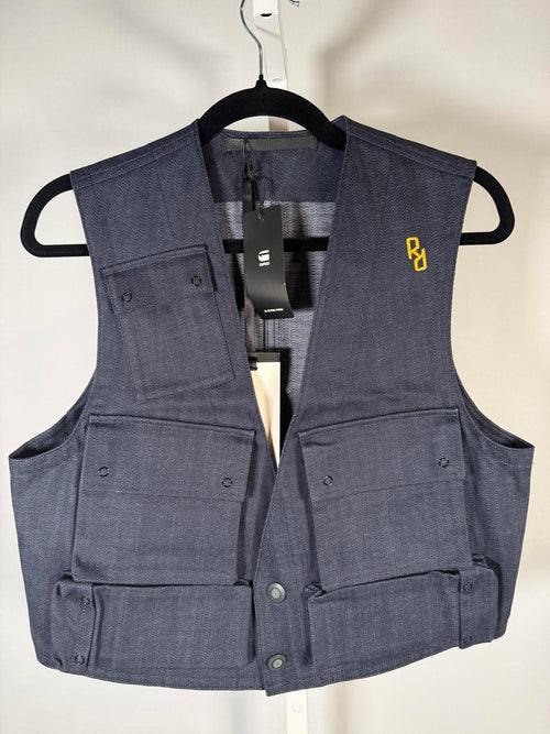 NWT G-Star RAW GSRR Multi Pocket Vest Women’s Size Small Raw Denim