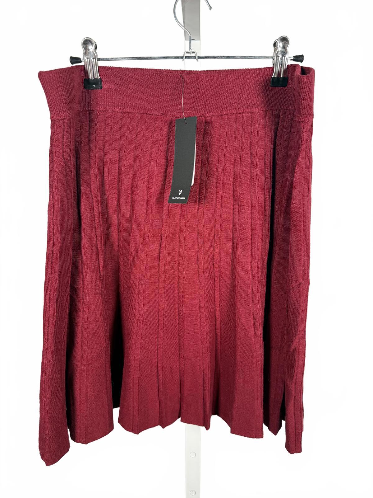 Lulus Chic Vision Burgundy Pleated Sweater Mini Skater Skirt - XL