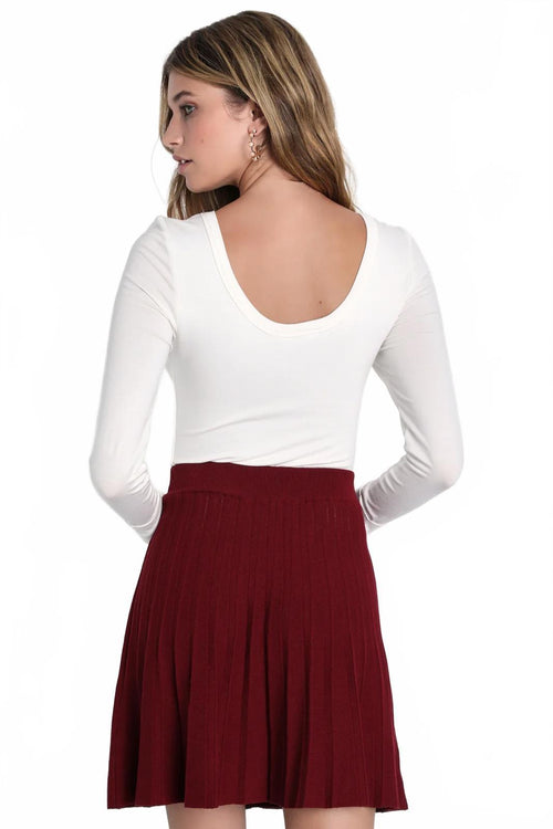 Lulus Chic Vision Burgundy Pleated Sweater Mini Skater Skirt - XL