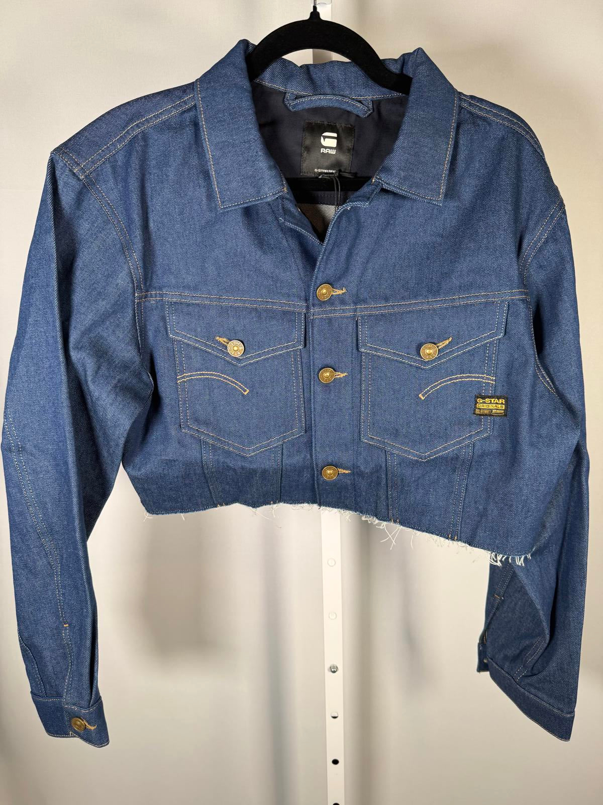 NWT G-Star RAW Frayed-Edge Cropped Denim Jacket Raw Denim Women’s Size Small