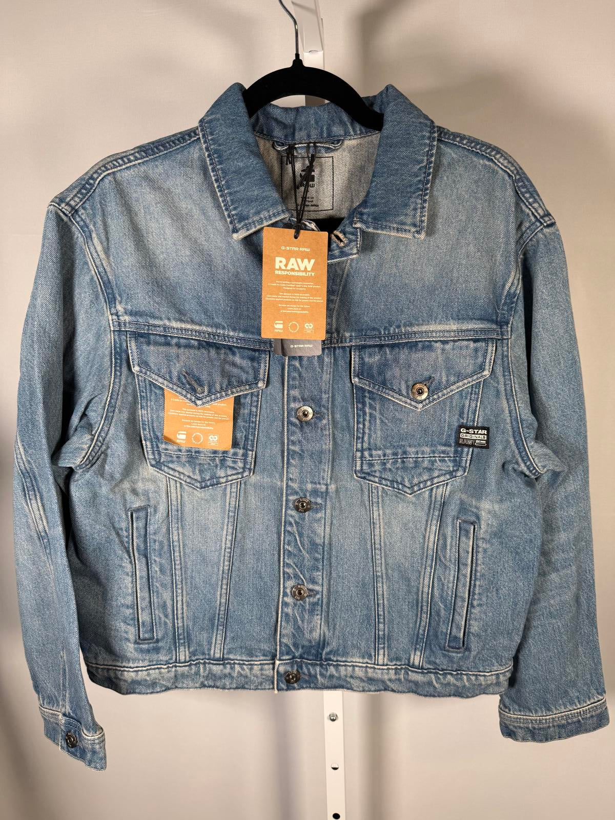 NWT G-Star RAW Oversized Denim Jacket Womens Sun Faded Air Force Blue Size Small