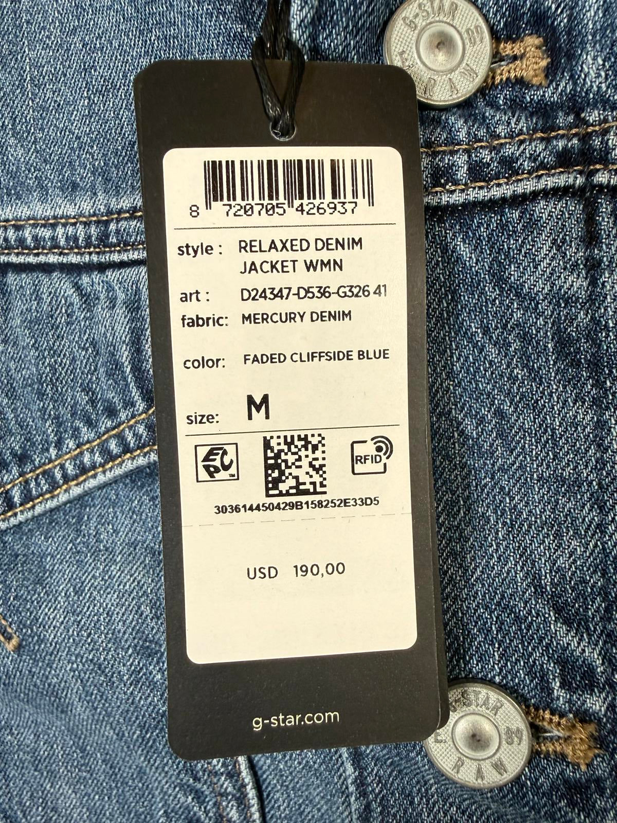 NWT G-Star RAW Women’s Relaxed Denim Jacket Faded Cliffside Blue Size Medium