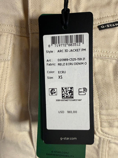 NWT G-Star RAW Arc 3D Denim Jacket PM Women’s Ecru Raw Denim Size XS