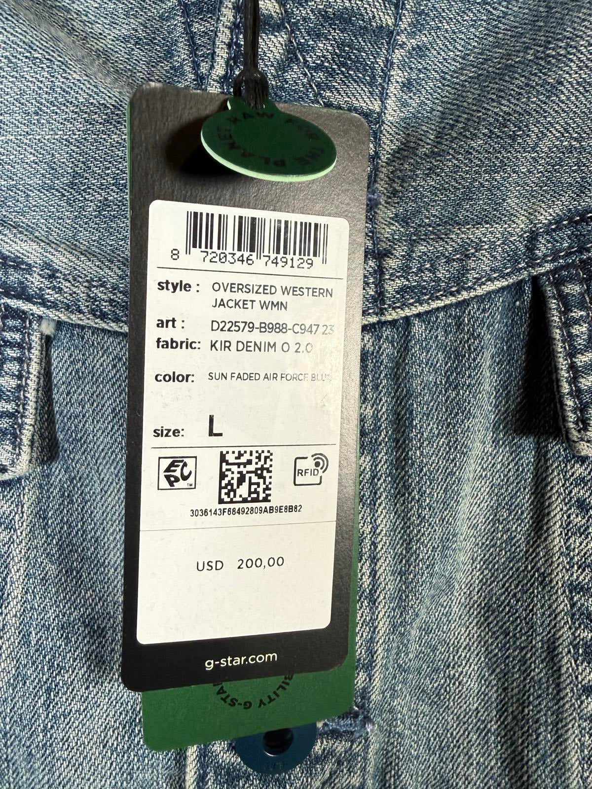 NWT G-Star RAW Women’s Oversized Western Denim Jacket Sun Faded Blue Size Large