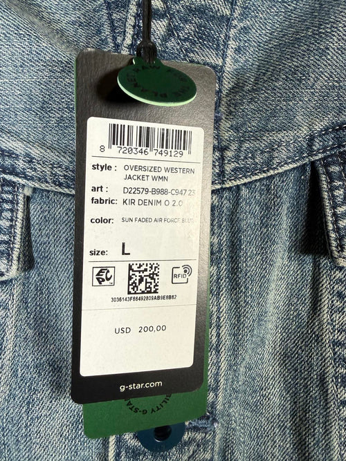 NWT G-Star RAW Women’s Oversized Western Denim Jacket Sun Faded Blue Size Large