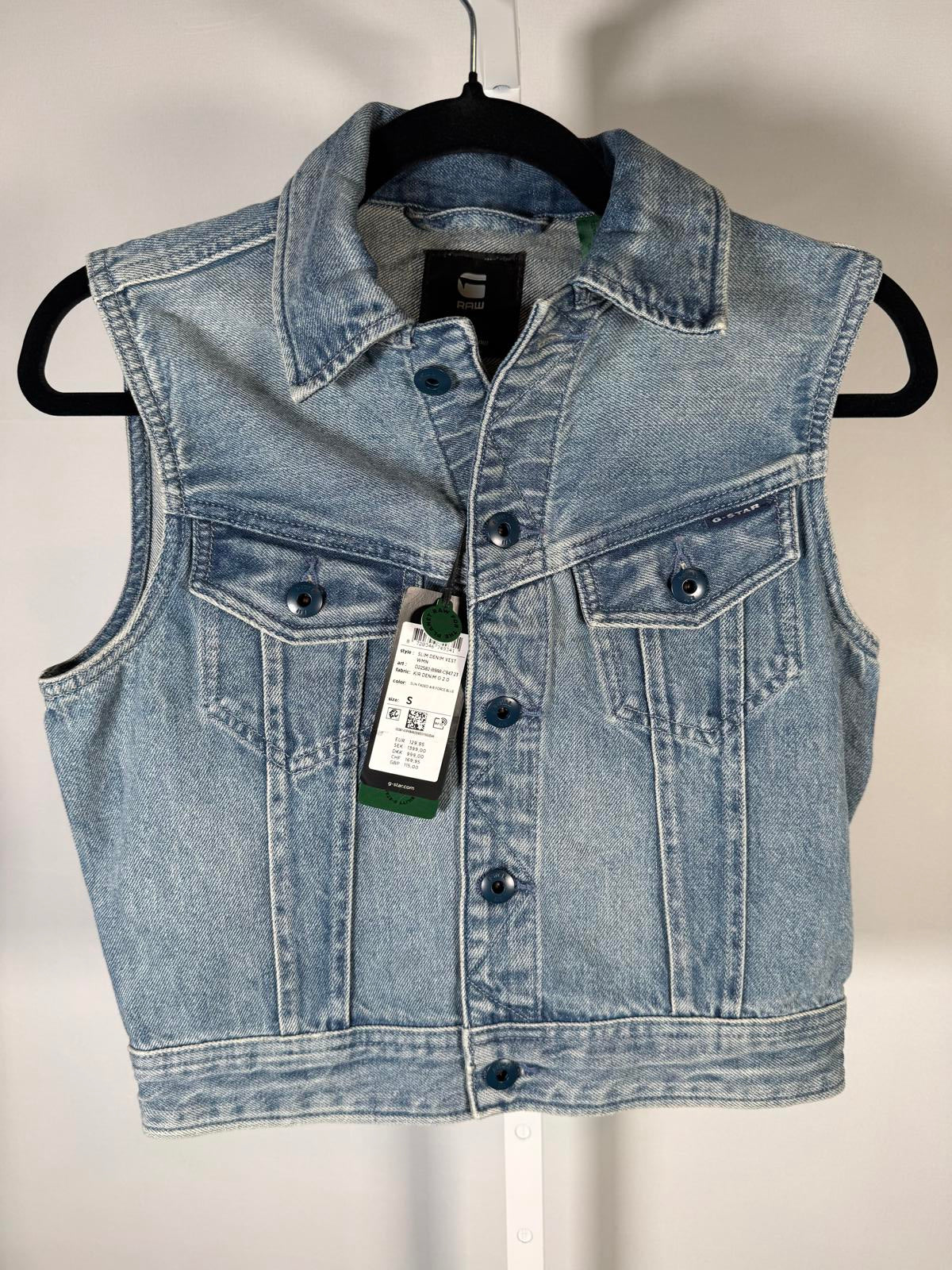 NWT G-Star RAW Women’s Slim Denim Vest Sun Faded Air Force Blue Size Small