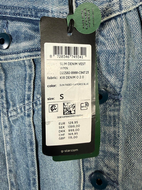 NWT G-Star RAW Women’s Slim Denim Vest Sun Faded Air Force Blue Size Small