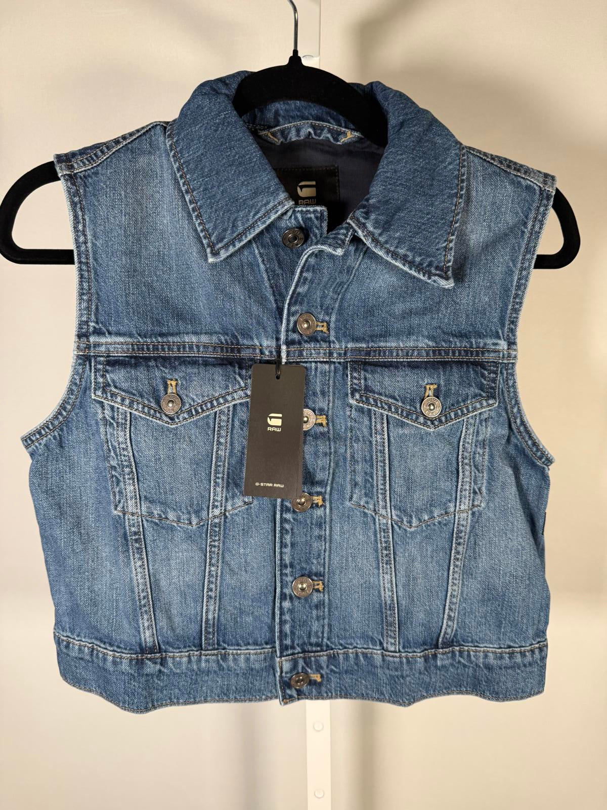 NWT G-Star RAW Women’s Shrunken Denim Vest Faded Cliffside Blue - Size Small