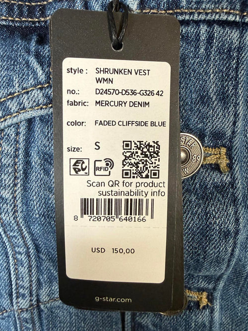 NWT G-Star RAW Women’s Shrunken Denim Vest Faded Cliffside Blue - Size Small