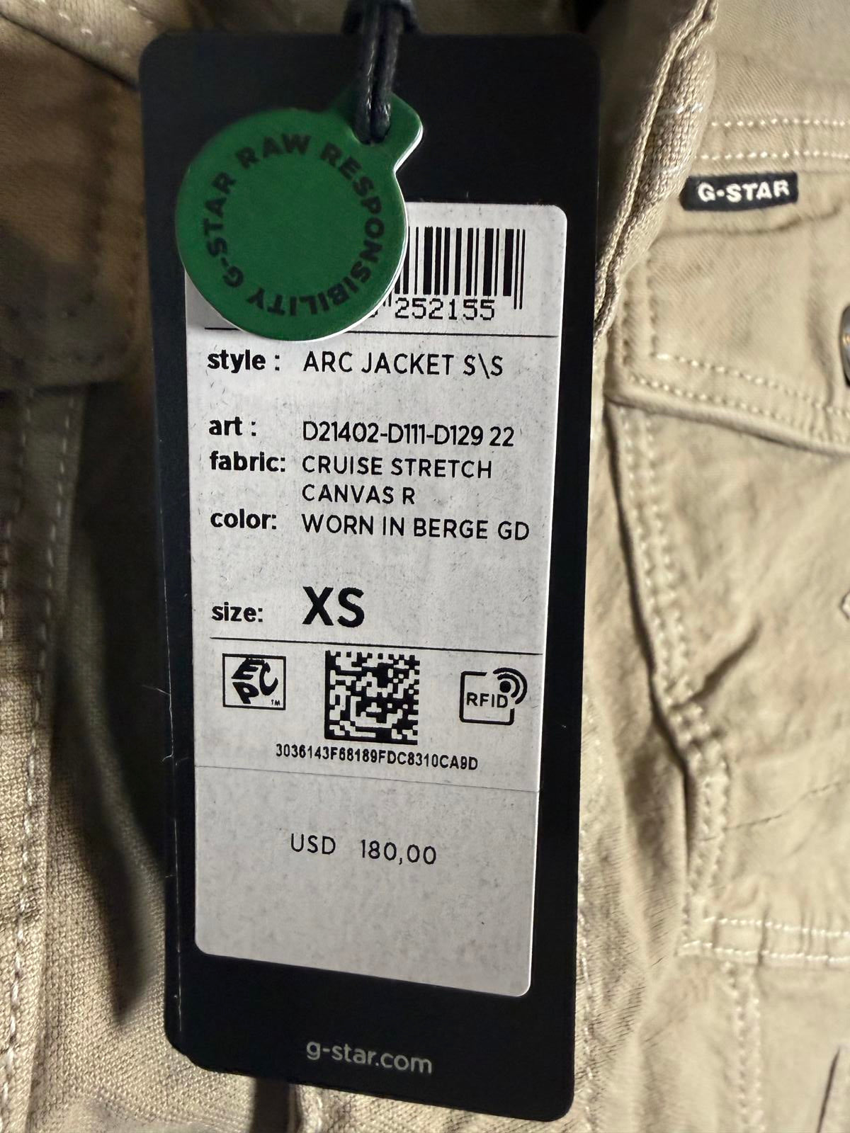 NWT G-Star RAW Arc Jacket Women’s Short Sleeve Stretch Canvas Beige - Size XS