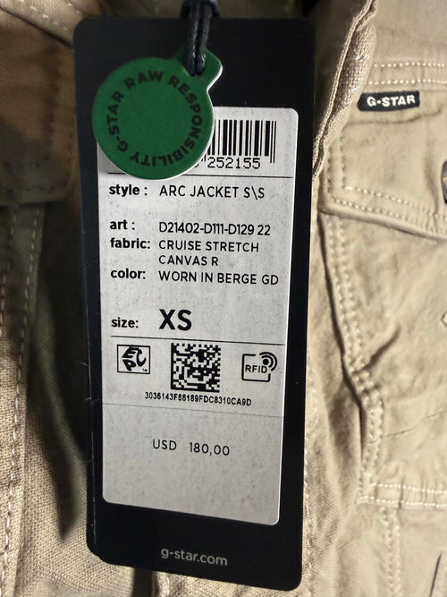 NWT G-Star RAW Arc Jacket Women’s Short Sleeve Stretch Canvas Beige - XS