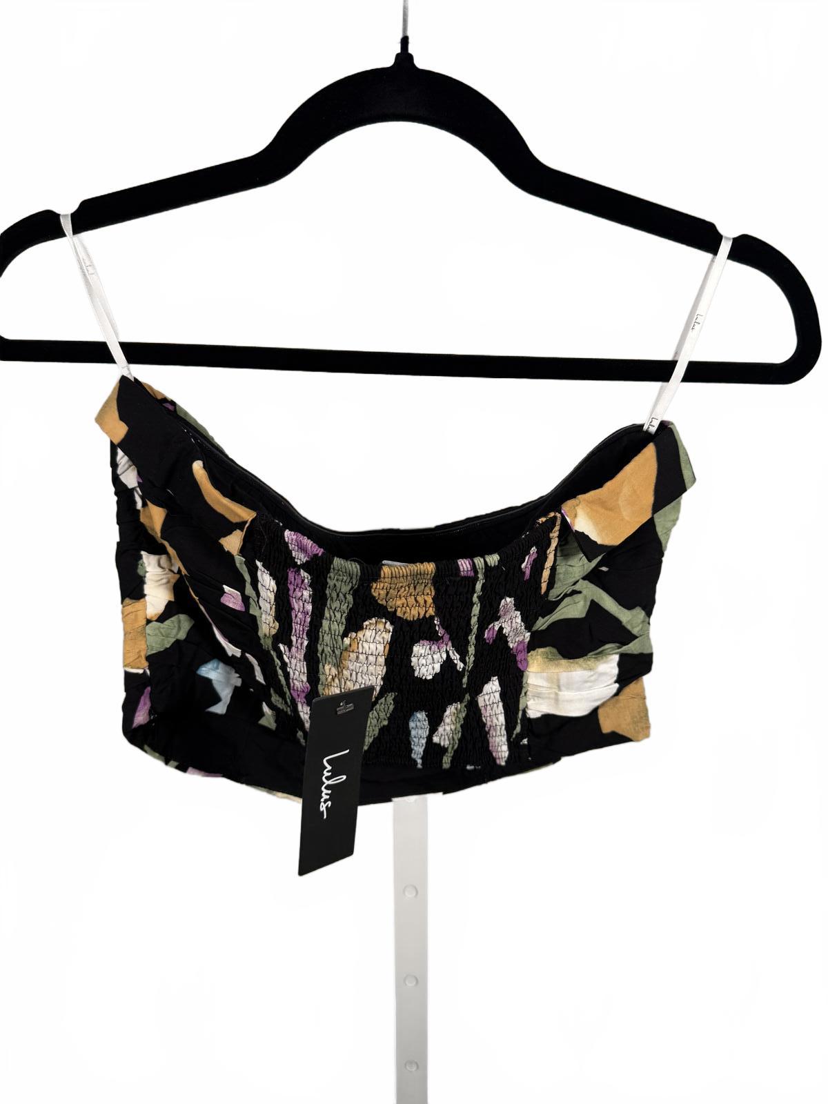 NWT Lulus Super Bloom Black Floral Print Strapless Tube Top Small