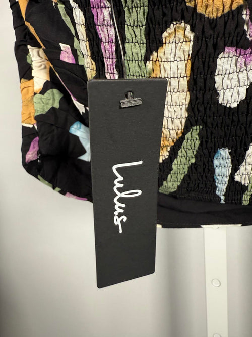 NWT Lulus Super Bloom Black Floral Print Strapless Tube Top Small