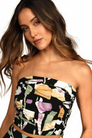 NWT Lulus Super Bloom Black Floral Print Strapless Tube Top Small
