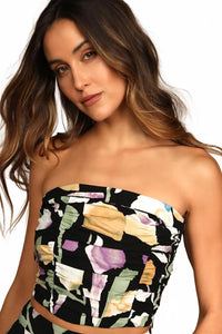 NWT Lulus Super Bloom Black Floral Print Strapless Tube Top Small
