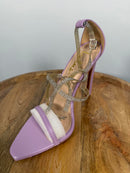 NWB Lulus Damsia Purple Rhinestone Open Toe Ankle Strap Heels Size 5.5