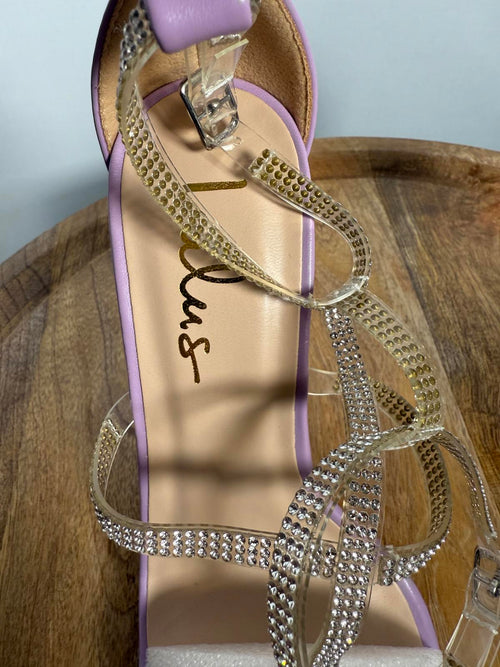 NWB Lulus Damsia Purple Rhinestone Open Toe Ankle Strap Heels Size 5.5