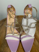 NWB Lulus Damsia Purple Rhinestone Open Toe Ankle Strap Heels Size 5.5