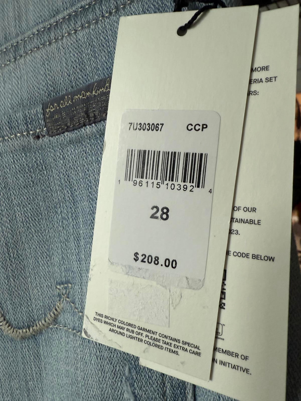 NWT 7 For All Mankind Josefina Slim Boyfriend Jeans Women’s Size 28 Light Wash