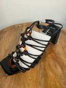 NWB Lulus Finu Black Lace-Up High Heel Sandals Size 6.5