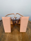 NWB Lulus Fausee Light Nude Patent Platform Slide Sandals Square Toe Size 11