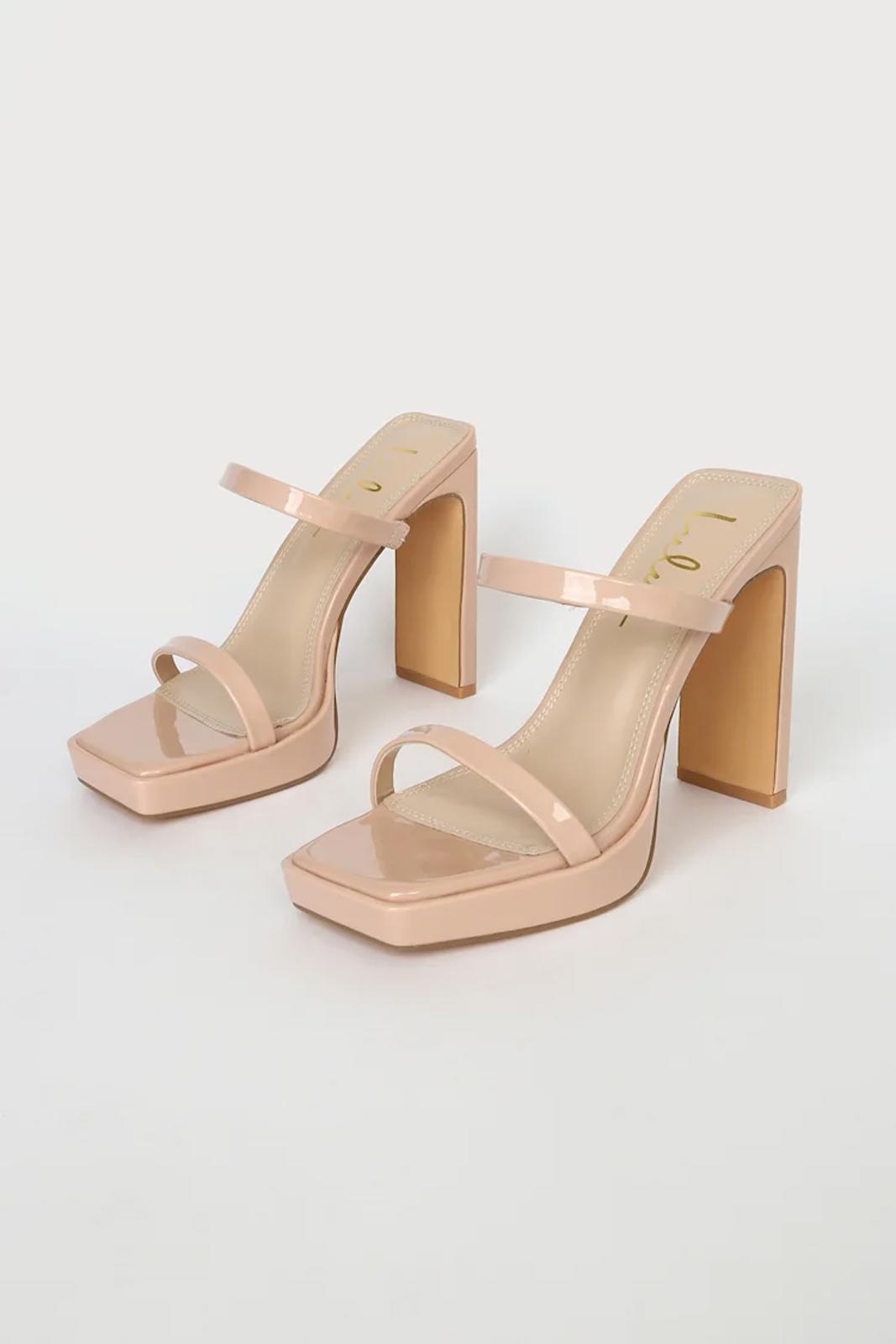 NWB Lulus Fausee Light Nude Patent Platform Slide Sandals Square Toe Size 11