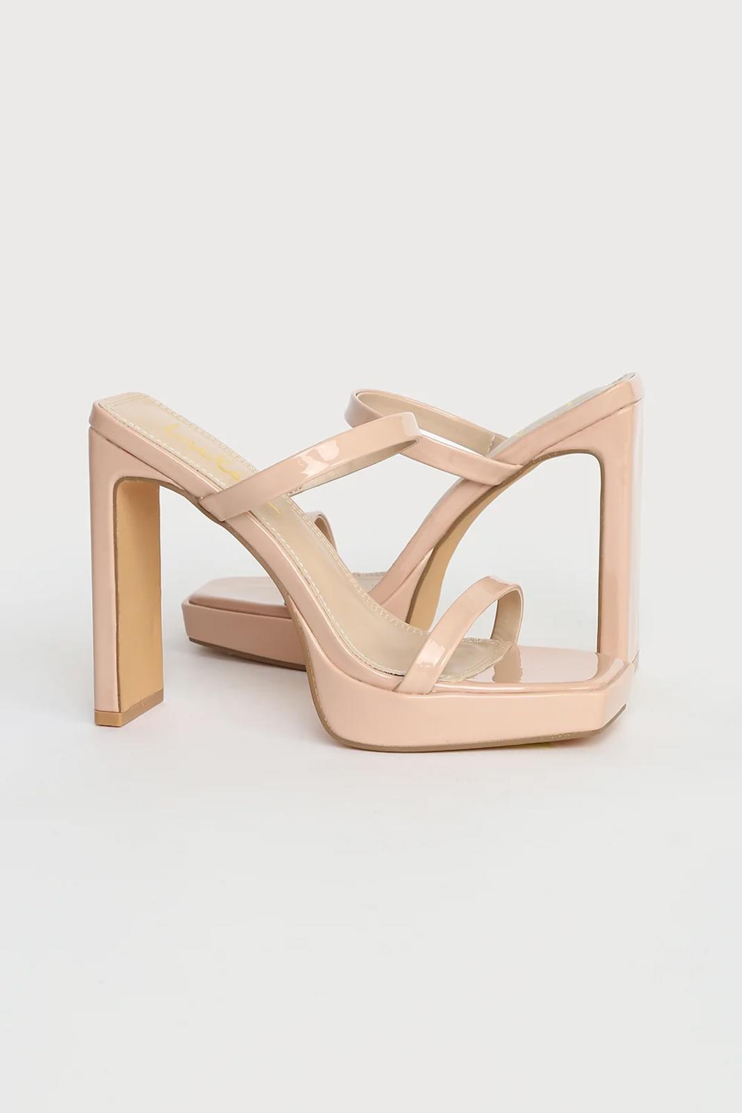 NWB Lulus Fausee Light Nude Patent Platform Slide Sandals Square Toe Size 11