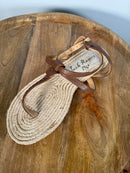 NWB Jack Rogers Evie Cognac Leather T-Strap Flat Sandals Women's Size 6