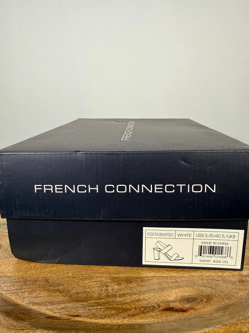 French Connection Women's Dakota Block Heel Sandals White/Black Size 9.5 NWB