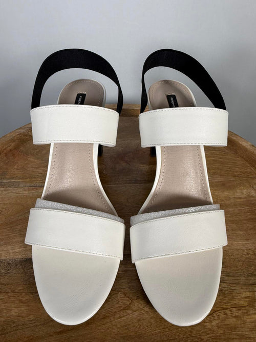 French Connection Women's Dakota Block Heel Sandals White/Black Size 9.5 NWB