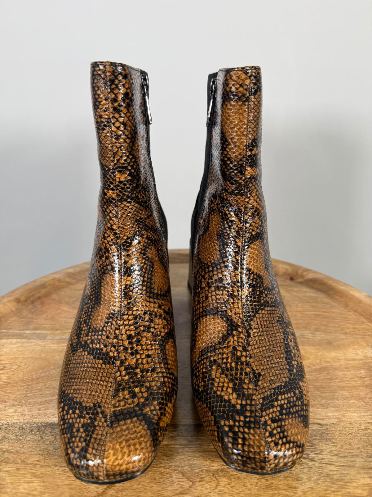 French Connection Toni Boot Brown / Black Snake Print Size 7 NWB