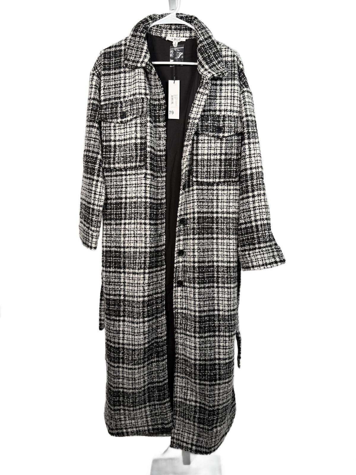NWT LBLC THE LABEL Hayley Long Belted Plaid Wool Blend Jacket Small
