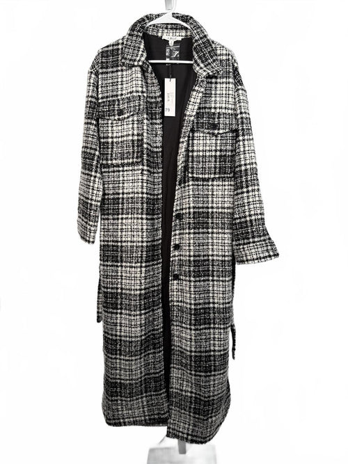 NWT LBLC THE LABEL Hayley Long Belted Plaid Wool Blend Jacket Small