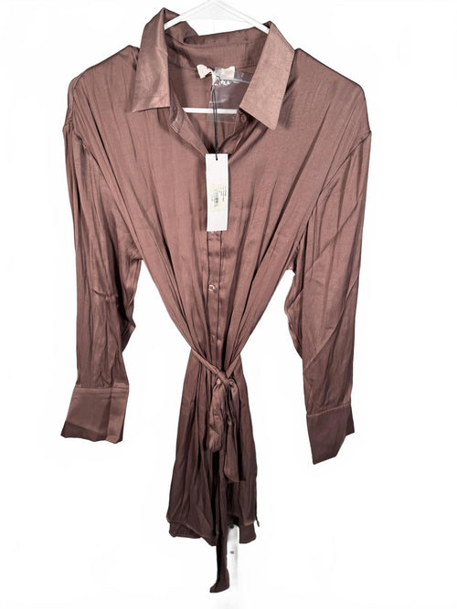 NWT Lblc The Label Carmen Silky Satin Shirt Dress Rose Size Large