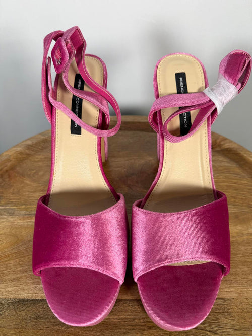 French Connection Pink Velvet Platform Block Heel Sandals Size 8.5 NWB