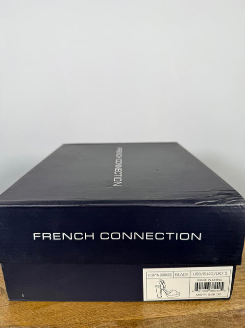 French Connection Black Velvet Platform Block Heel Sandals Size 9 NWB