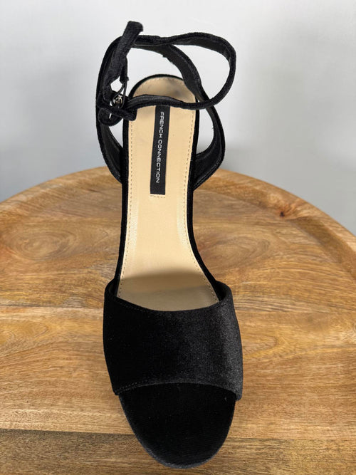 French Connection Black Velvet Platform Block Heel Sandals Size 9 NWB