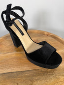 French Connection Black Velvet Platform Block Heel Sandals Size 9 NWB