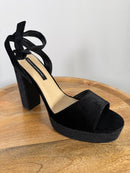 French Connection Black Velvet Platform Block Heel Sandals Size 9 NWB
