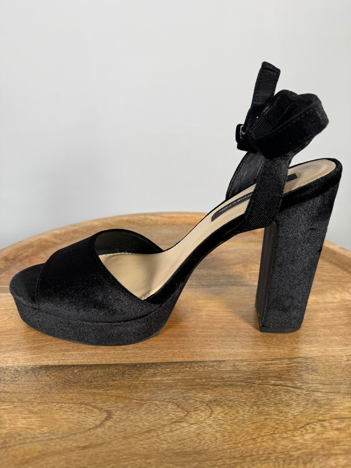 French Connection Black Velvet Platform Block Heel Sandals Size 9 NWB