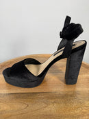 French Connection Black Velvet Platform Block Heel Sandals Size 9 NWB