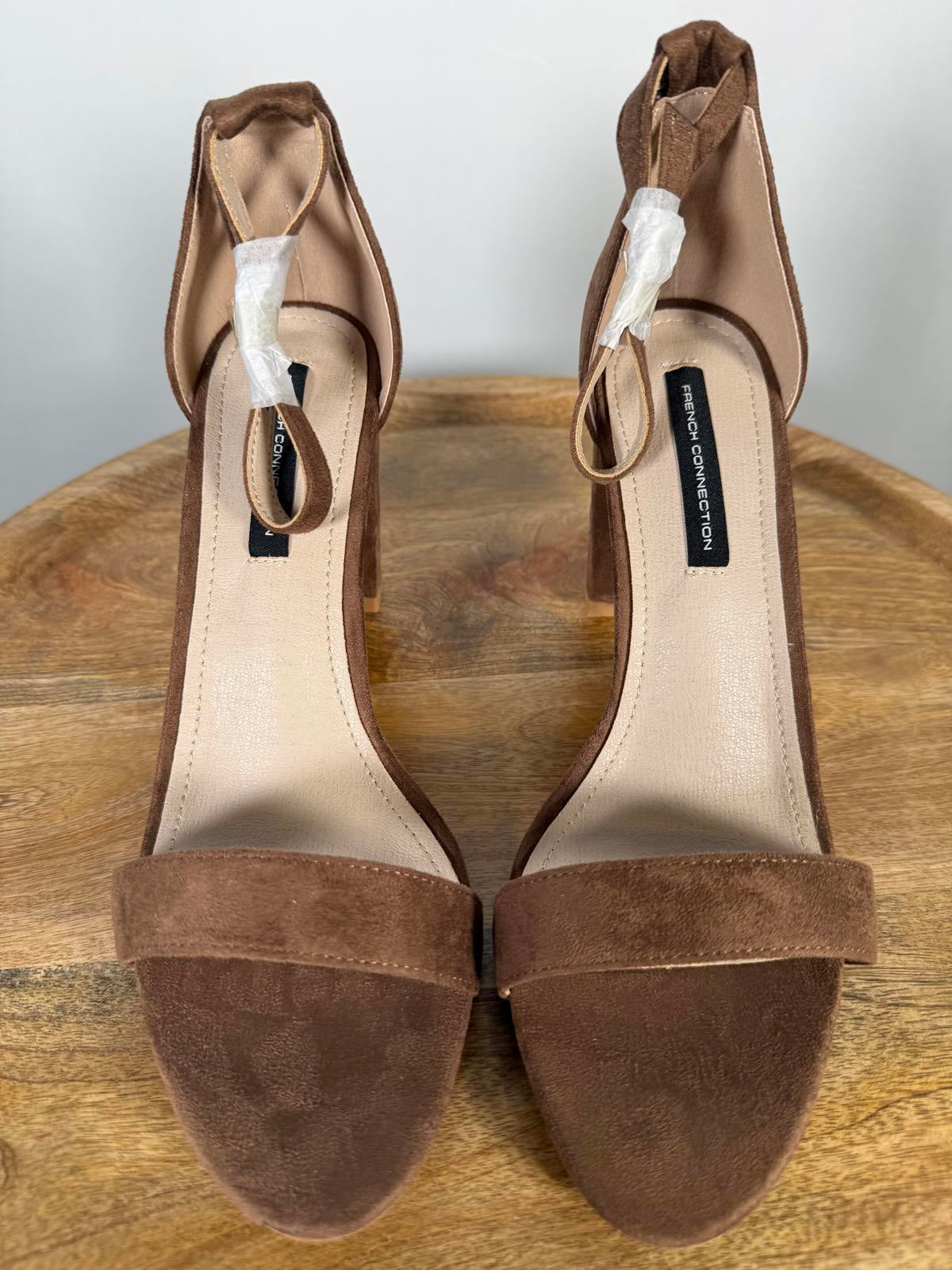 French Connection Brown Suede Ankle Strap Block Heel Sandals US 9 NWB