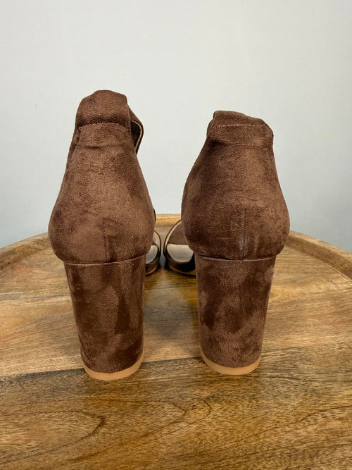 French Connection Brown Suede Ankle Strap Block Heel Sandals US 9 NWB
