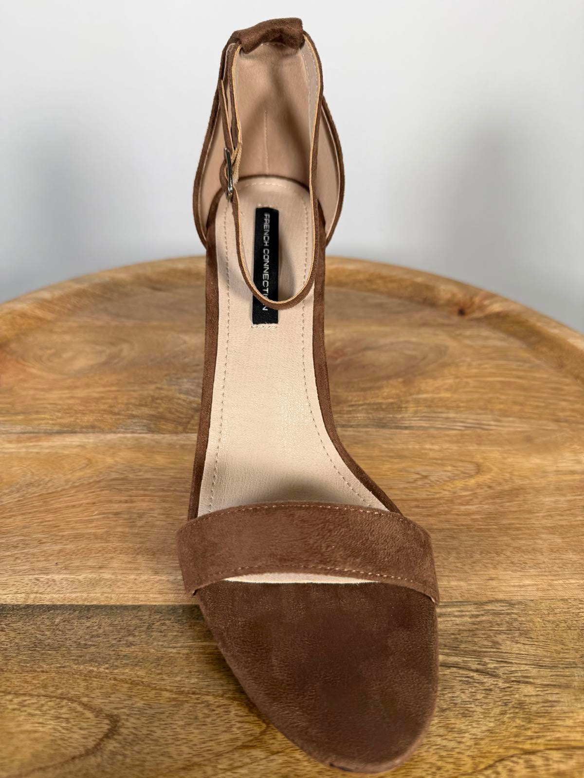 French Connection Brown Suede Ankle Strap Block Heel Sandals US 9 NWB