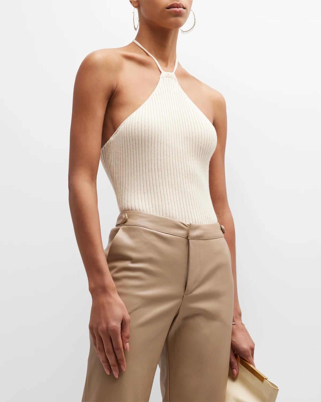 NWT LBLC THE LABEL Amelia Ribbed Halter Knit Top Ivory Size XS