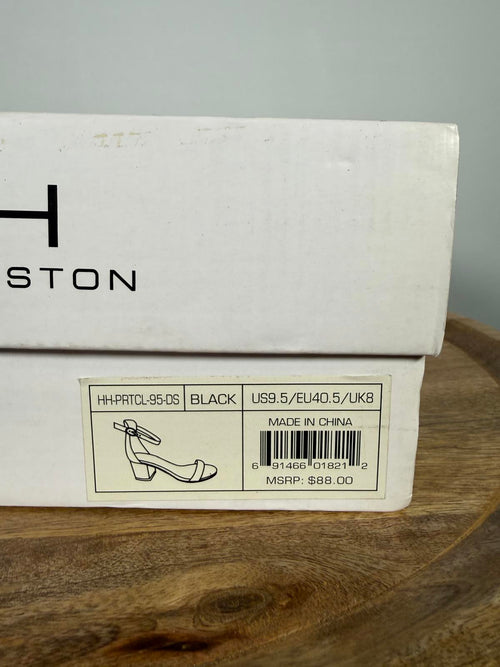 Halston Black Ankle Strap Block Heel Sandals Open Toe Size 9.5 NWB